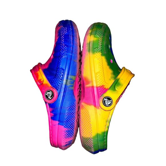 Crocs Tie Dye Rainbow Fleece Lined Dual Comfort Slip On Clogs M4 W6 fuzzy - Picture 8 of 11